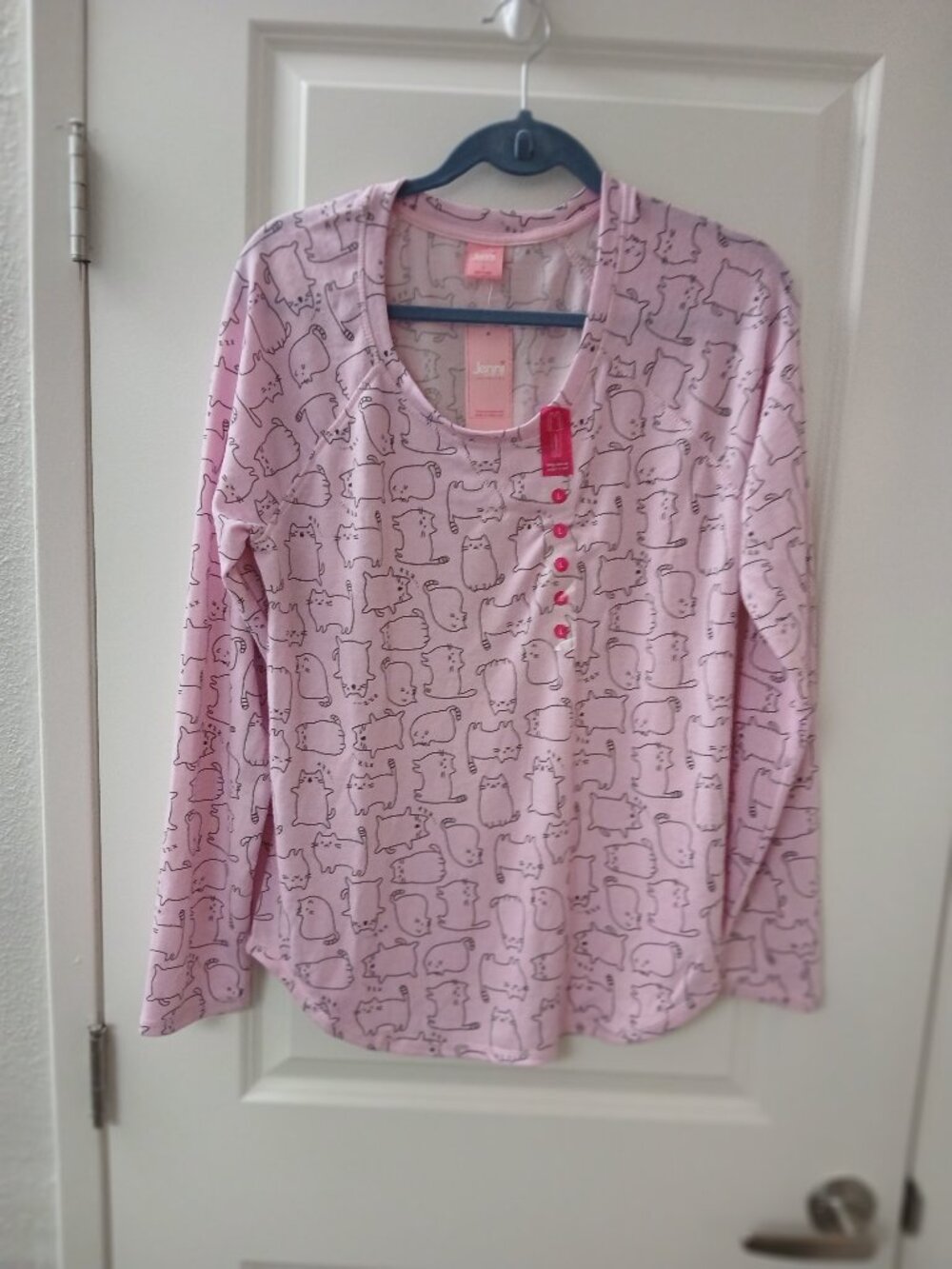 Jenni Women,s Pink Cat Doodle printed Large PJ  Top